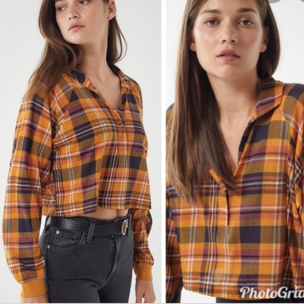 UO carson long sleeve cropped flannel